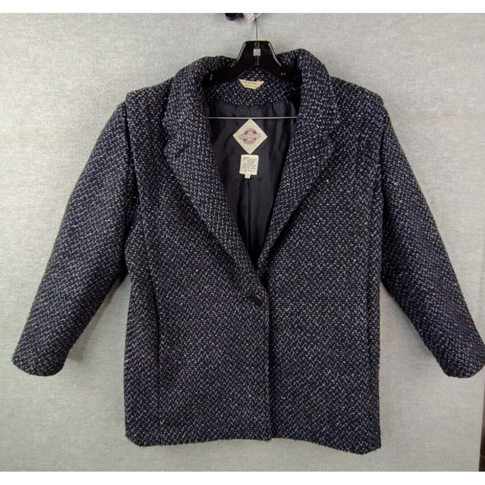 Vintage Princeton Womens Blazer Large Blue Black Wool Tweed Retro VTG